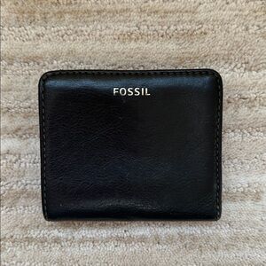Fossil Madison Bifold Wallet Black Pebbled Leather Snap